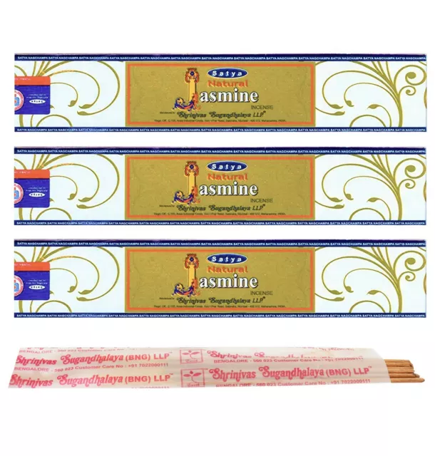 3 Packs Original Satya Natural Jasmine Incense Sticks  Joss - Nag Champa