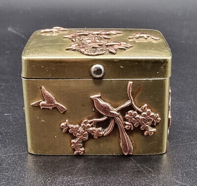 Antq Japanese Mixed Metal Copper On Brass Pill/Snuff Box Meiji Period 1868-1912 2