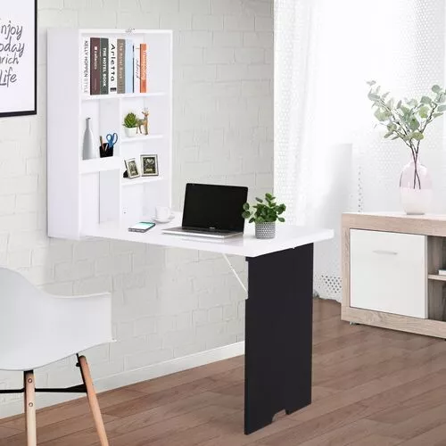 Folding Wall-Mounted Table Drop-Leaf w/Chalkboard Shelf Multi-Function White