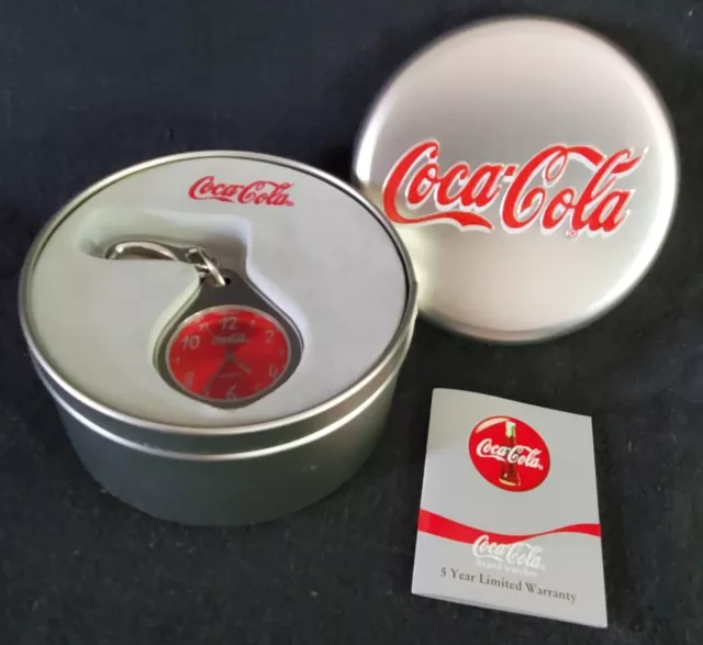 Vintage 2002 Coca Cola Clip-on Belt Watch UNUSED Untested Bottle Cap Box NWOT