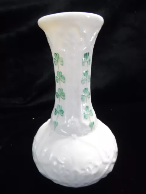 Belleek Bud Vase Irish Good Luck Shamrocks Celtic Ireland Leaf Clover