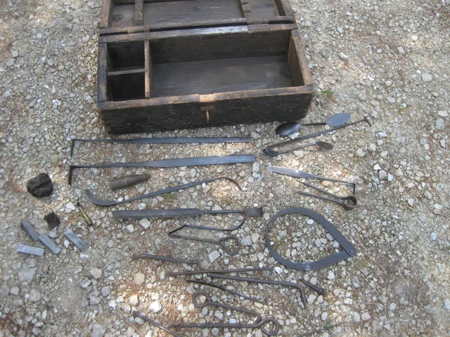 vintage foundry sand casting tools with wood box