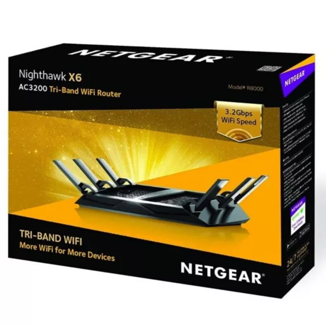 Netgear Nighthawk X6 Smart Tri-Band WiFi Router R8000 AC3200 AC Gigabit Black