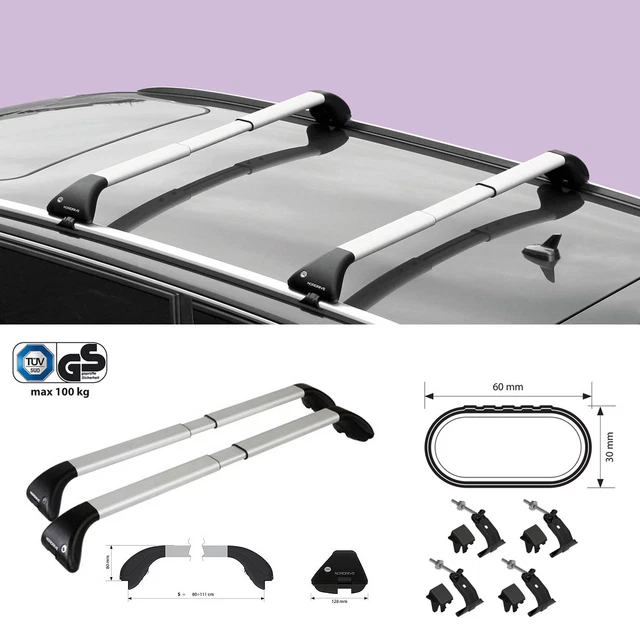 Barre Portatutto In Alluminio Per Fiat 500X SUV (2015-2024) – Montaggio Senza Fissaggi Fissi, Colore Argento, Con Chiusura Antifurto