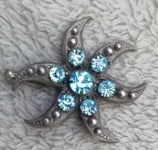 Broche étoile Art Déco Vintage Strass Roses Irisés - Années 50 - Occasion