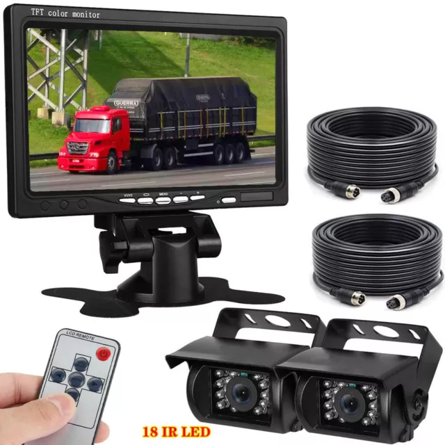 4 Pin 7" Monitor 2x CCD IR Rear View Reverse Camera Kit for Caravan RV Truck Bus