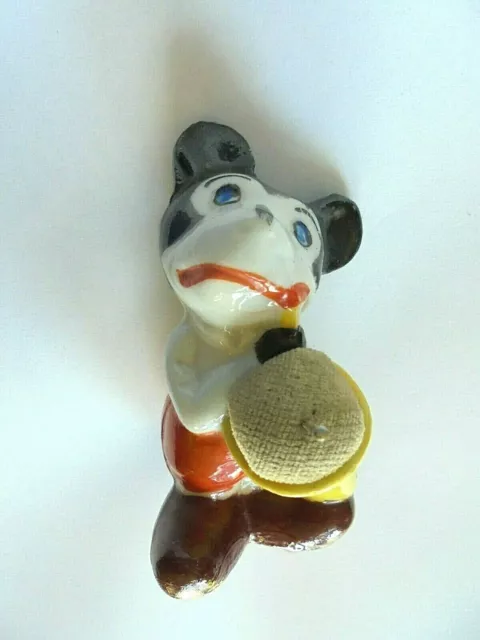 Vintage Mickey Mouse Playing Saxophone Japan Porcelain Pin Cushion Figurine