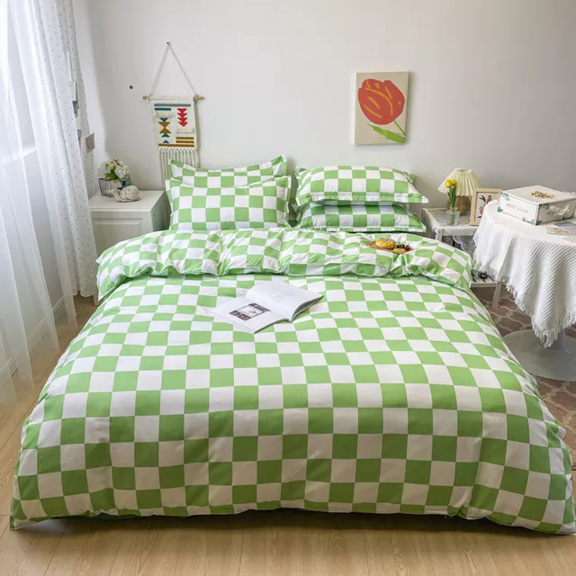 3/4 Pcs Plaid Nordic Duvet Cover Bedding Sets Pillowcase Bed Sheet Queen King