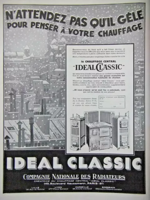 ADS PRESS 1933 IDEAL CLASSIC Cie NATIONALE RADIATEUR - PUBLICITÉ PRESSE FRENCH