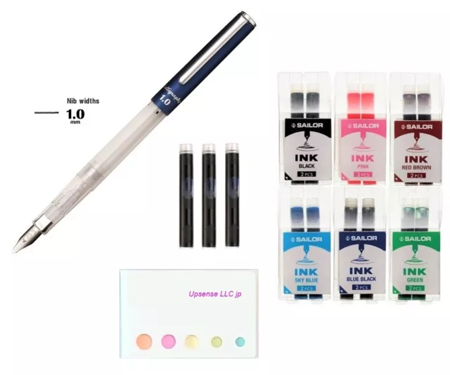 Sailor HighAce Neo Clear Calligraphy Pen 1.0mm, 6 Color Ink Cartridges Value Set