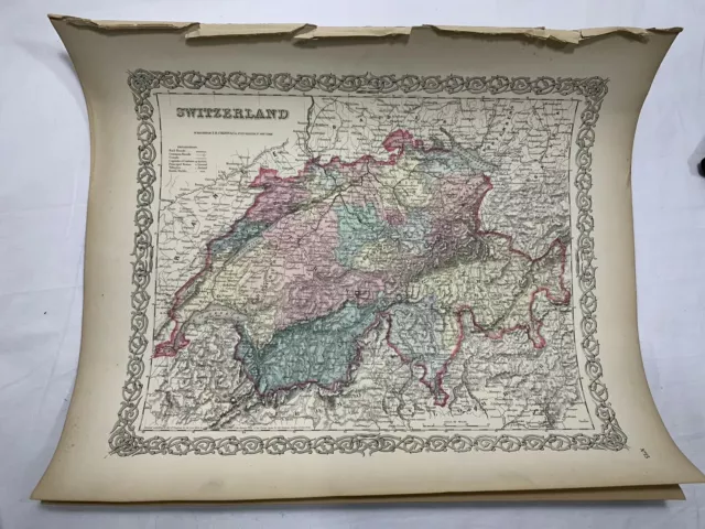 Switzerland, No #15, Antique Atlas Map 1855 Colton World Maps + Info page