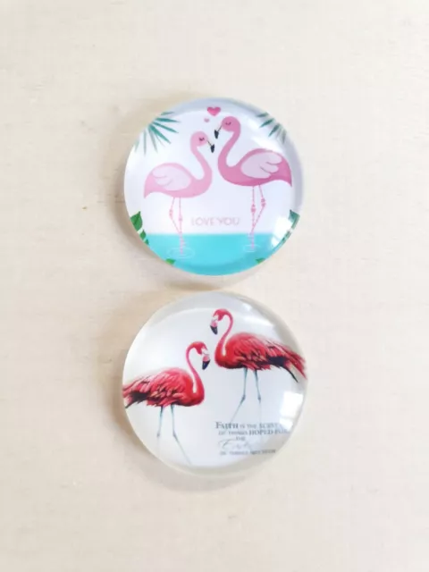 2 x Flamingo Cabochons ♥ zum Basteln/Schmuckherstellung Zubehör Rund Ø 25mm