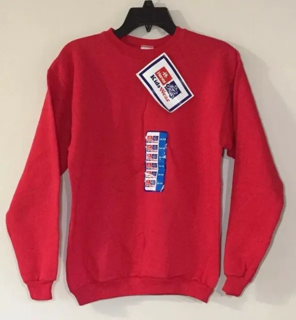 Vintage 1996 NWT Hanes Kidswear Fleece Sweatshirt Red Cotton Size Kids XL 16/18