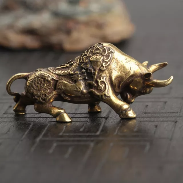 Brass Bull Ornament Figurine Miniature Statue Animal Display Home Desk Decor Hot