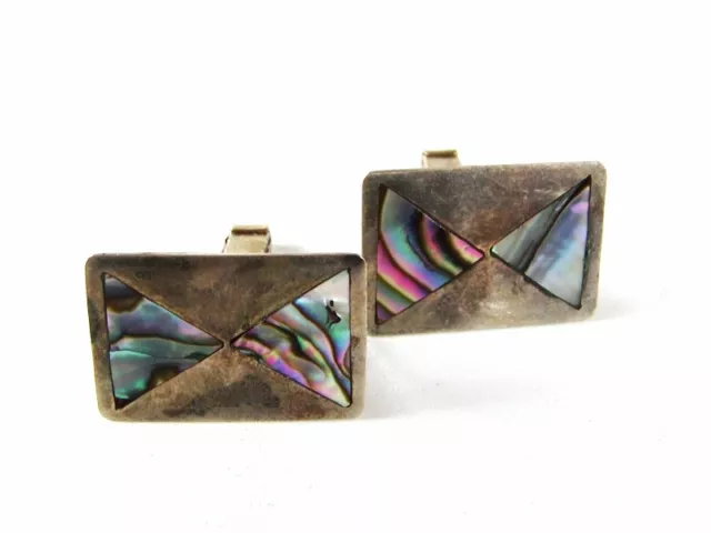 Mexican Sterling Silver & Abalone Cufflinks Unbranded 41416a