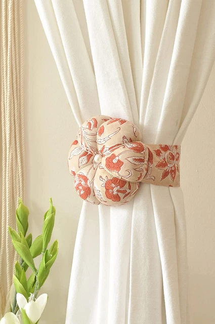 Beautiful Cotton Solid Printed Curtain Tieback Pink Set of 2 Pcs 15 Inch