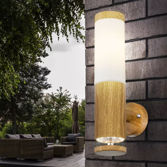 Wandlampe Außenlicht Gartenlampe Fackel Edelstahl Holz Optik Deko LED Höhe 35cm