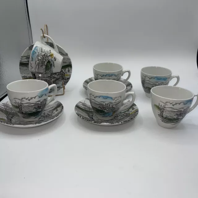 WH Grindley England 6 Cups 4 Saucers Tally Ho Hunt Scene