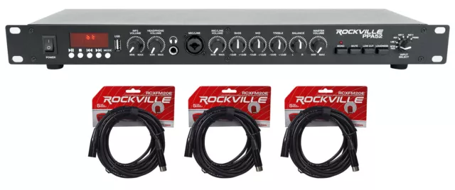 Rockville PPA52 Pro Preamp Pre-Amplifier w/Bluetooth/USB Interface+3) XLR Cables