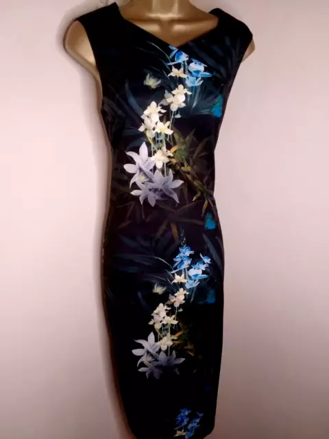 TED BAKER LOUA BLACK TWILIGHT FLORAL MIDI DRESS SIZE 2 uk 10 TED BAKER LOUA BLACK TWILIGHT FLORAL MIDI DRESS SIZE 2 uk 10