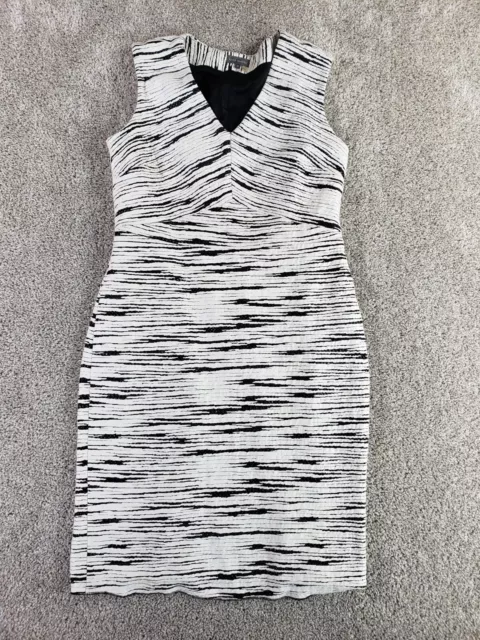 Vince Camuto Women's Dress 12 Black White Animal Print Sleeveless Cotton Blend