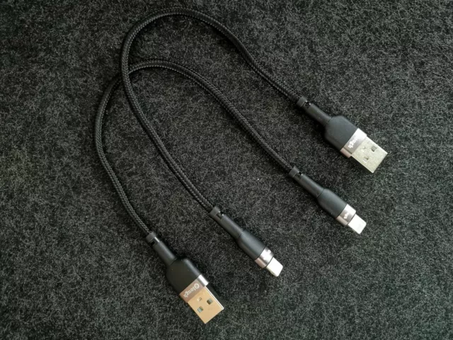 2x Ladekabel Datenkabel 20cm kurz 8-pin schwarz Knickschutz für iPhone iPod iPad