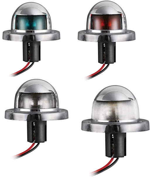 4 Feux de Navigation ABS Chromé Vert + Rouge + Blanc Poupe + Blanc Proue Bateau