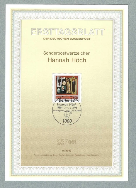 ETB, Deutsche Bundespost Berlin, Ersttagsblatt 18/1989 - Hannah Höch