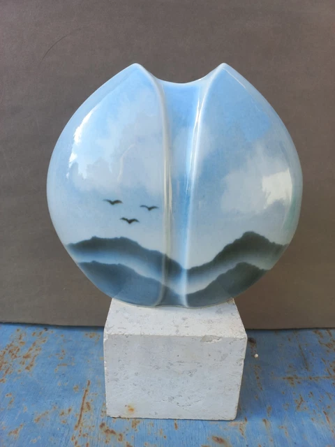 Vase En Porcelaine Forme Lentille - Marque Virebent - Design Atypique - Bon état