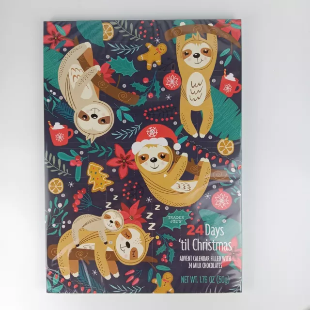 NEW TRADER JOES Chocolate Christmas Advent Calendar Cute Sloths Art