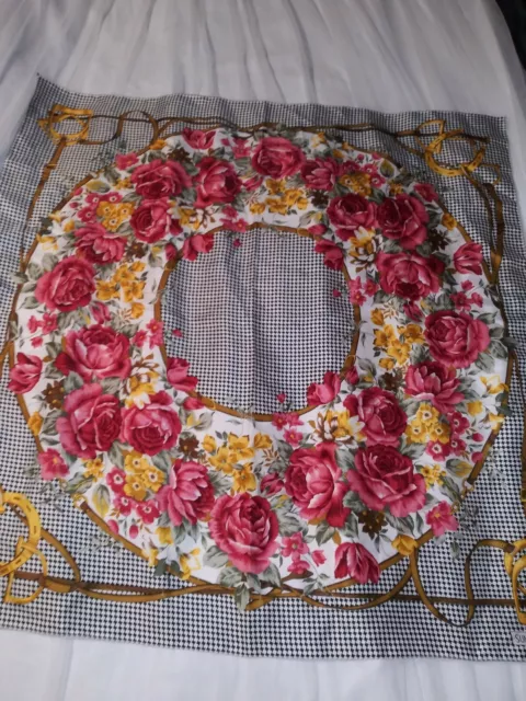 Gorgeous Sun Kyung Sa Silk Scarf Red Gold Multi Floral Equestrian 34" Sq