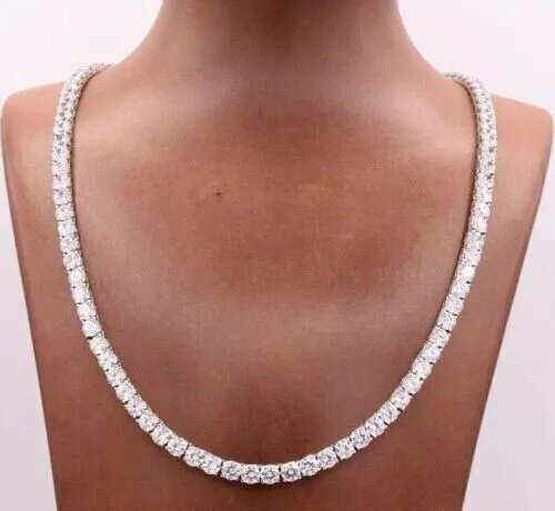 20Ct Round Cut VVS1/D Diamond Lab-Created Tennis Necklace 14K White Gold Finish