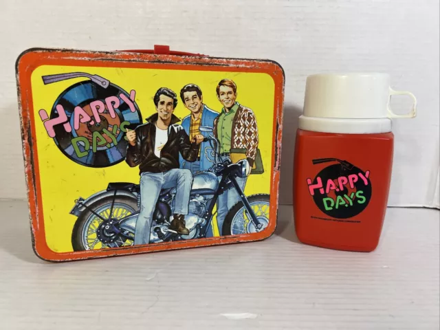 Vintage Happy Days Lunchbox Lunch Box Fonz Thermos Yellow 1976 Paramount TV