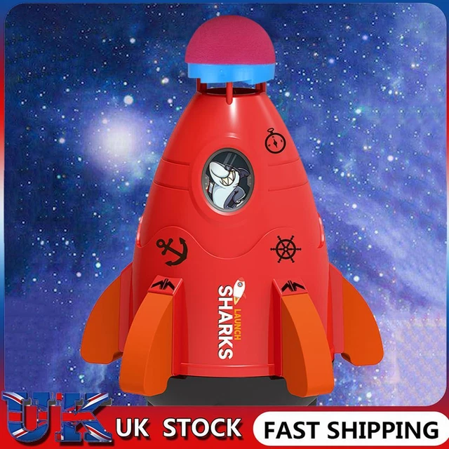 ❀ Space Rocket Sprinklers Rotating Water Powered Launcher Summer Fun Toys (Red)