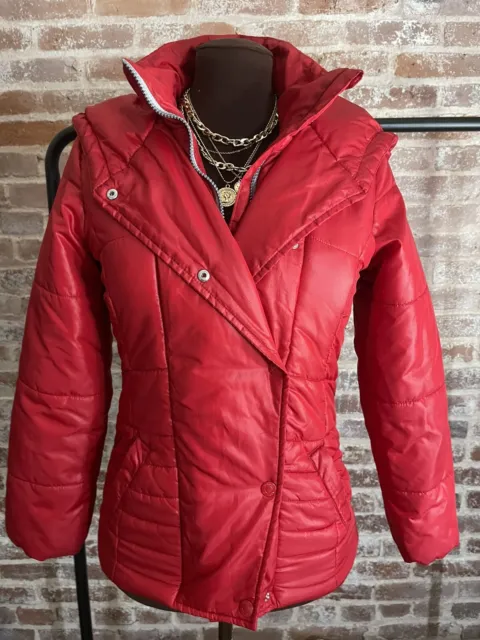 Tommy Hilfiger Kids Girls Red Hooded Pockets Full Zip Button Puffer Jacket Sz L