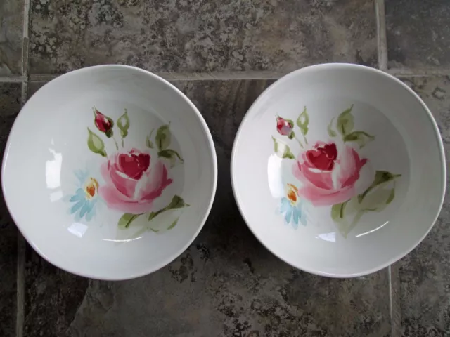 222 Fifth Salad Bowl 6.5 Floral Fete Soup Cereal Porcelain Pink Blue Flowers