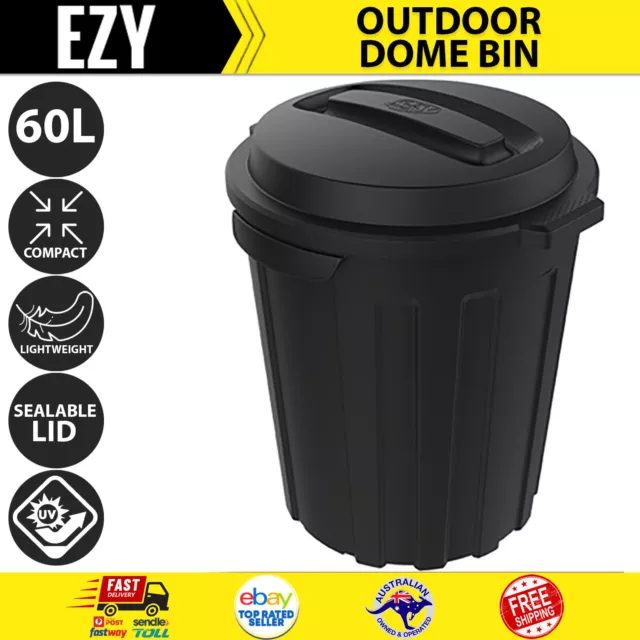 EZY 60L Rubbish Bin Green Garbage Garden Waste Basket Dustbin Trash Can