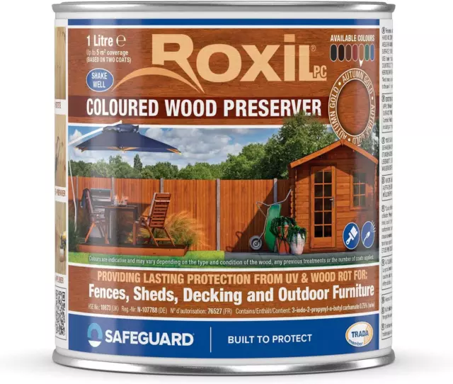 Roxil Wood Stain Preserver (Autumn Gold,1 Litre) - Fast-Drying Satin Finish for