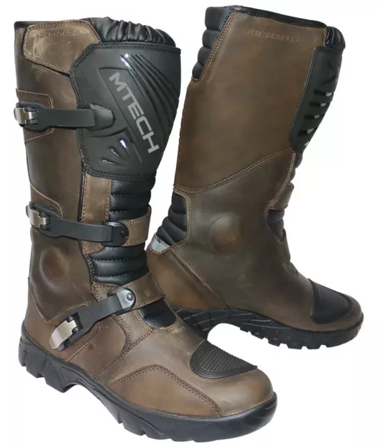 MTECH Adventure Motorcycle Boots Water Proof A Grade Leather Long Boots Brown