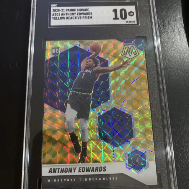 2020-21 Panini Mosaic Reactive Yellow Prizm Anthony Edwards RC Rookie SGC 10