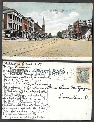 1907 Ohio Postcard - Bellevue - Main Street Scene Lookiong East