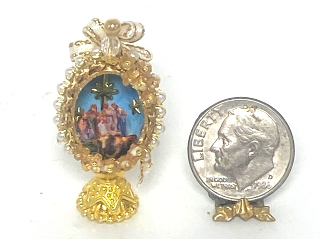 OOAK Artisan Nativity Scene  Decorated Christmas Egg 1:12 Dollhouse signed '23