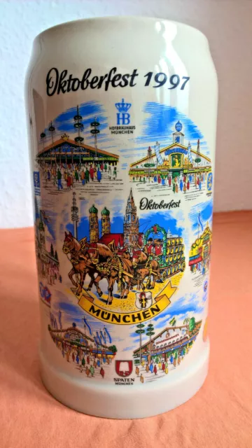 Münchner Oktoberfest 1997 Wiesn Bierkrug Steinkrug Maß Krug Sammlerkrug 1 Liter