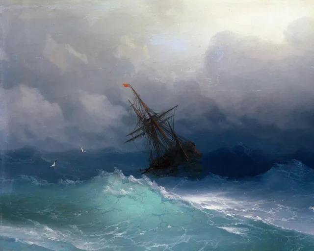 Storm At Sea Russian Seascape Ship Wreck Ocean Painting 8 x 10" Print