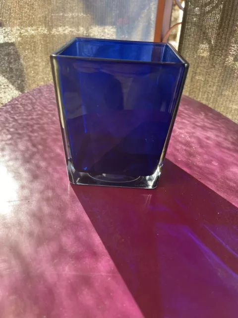 Vintage Heavy Colbalt Blue Crystal  Vase made in Poland 4 1/2” H By 31/2” W 4” D