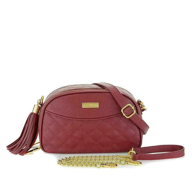 JOY & IMAN Diamond Quilted Genuine Leather Crossbody with RFID Red