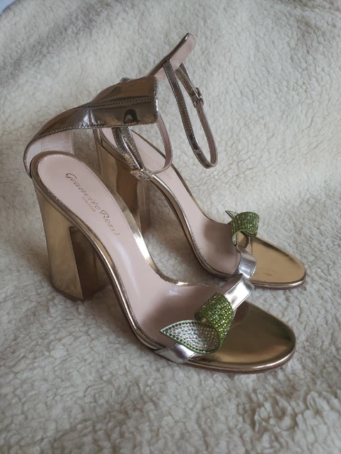 GIANVITO ROSSI Sandals Rhinestones Crystals Ankle Strap Shoes Block Heel Sandals