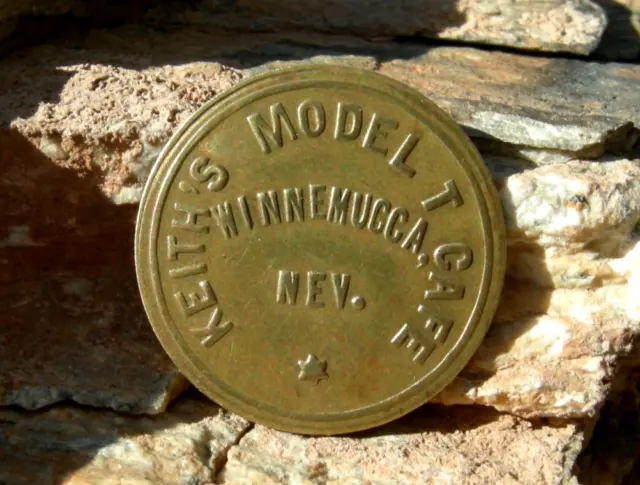 old WINNEMUCCA NV NEVADA (HUMBOLDT CO) "KEITHS MODEL T CAFE" BRASS 5c var TOKEN