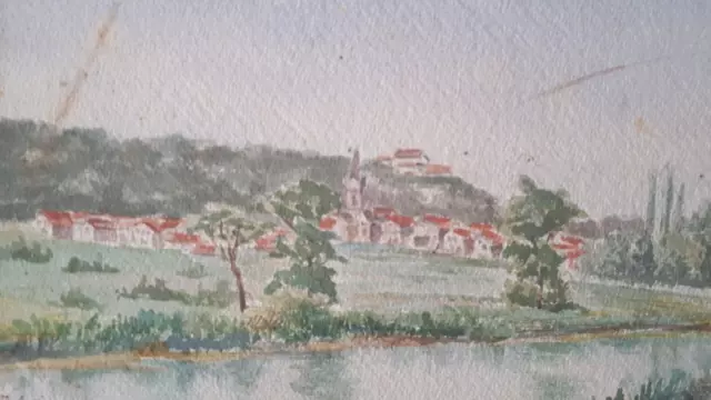 1902 Dessin original aquarelle tableau signé & daté paysage Valentigny & Buis