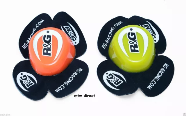 R&G Racing PAIR Knee Sliders in ORANGE / BLACK with  R&G LOGO 2